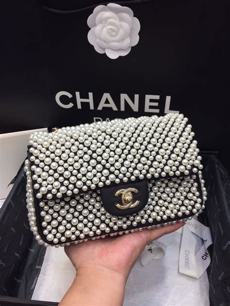 chanel pearl bag mini|chanel bag with pearls strap.